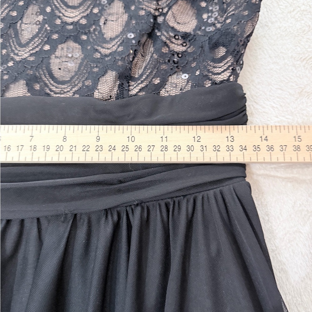 JH Evenings Black Lace Chiffon Cocktail Dress Sequin Bodice V Back Size 6 - Picture 9 of 12